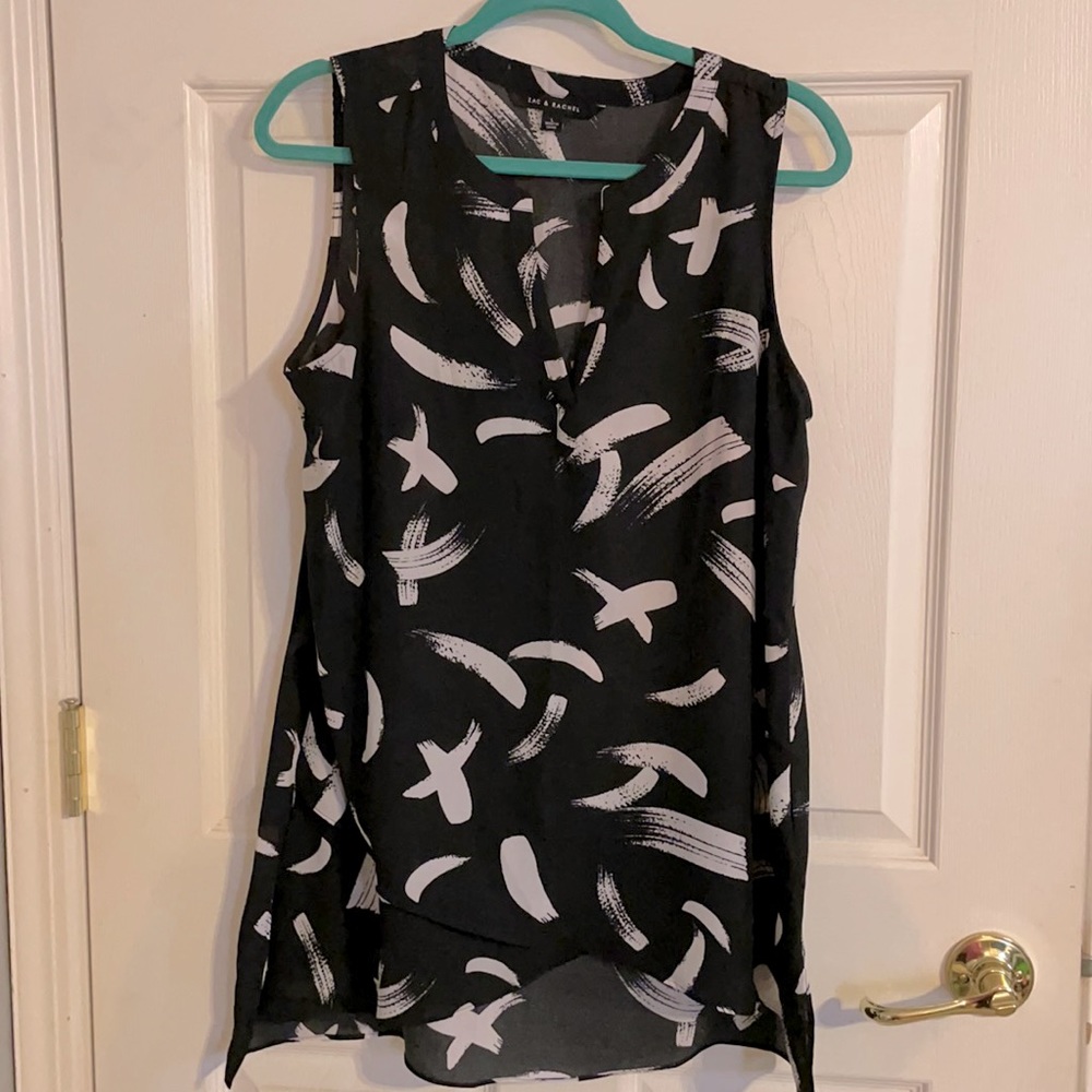 Black and white chiffon material tank top